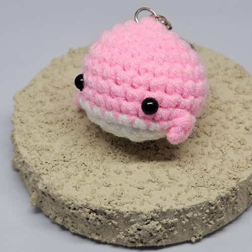 Handmade Crochet Whale Keychain – Soft Plush Knitted Toy for Bags, Gifts & Collectibles (Pink White)