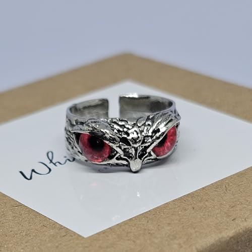 WhimsyWoven Owl Ring Series – Adjustable Punk-Inspired Accessory for All Genders (Red)