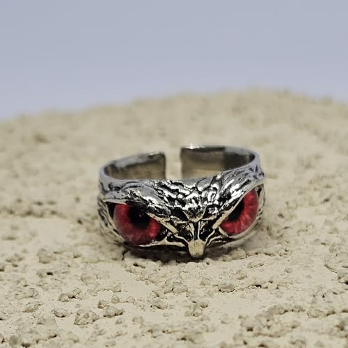 WhimsyWoven Owl Ring Series – Adjustable Punk-Inspired Accessory for All Genders (Red)