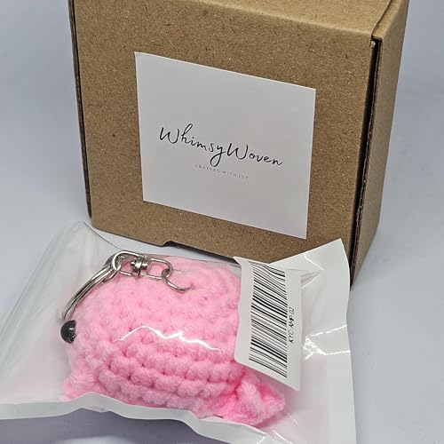 Handmade Crochet Whale Keychain – Soft Plush Knitted Toy for Bags, Gifts & Collectibles (Pink White)