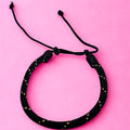 WhimsyWoven Handmade Ethnic Cord Bracelet – Adjustable Unisex Accessory Edition Boho Vibes for Everyday Wear (Black with Yellow Dots)