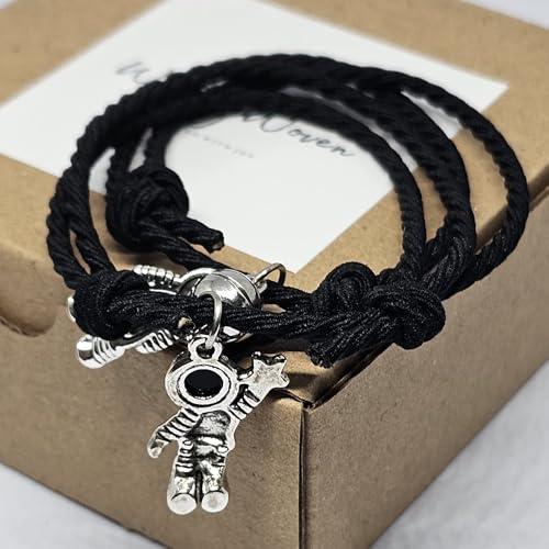 WhimsyWoven Thread of Destiny – Matching Couple Bracelets (astronaut Black #5)