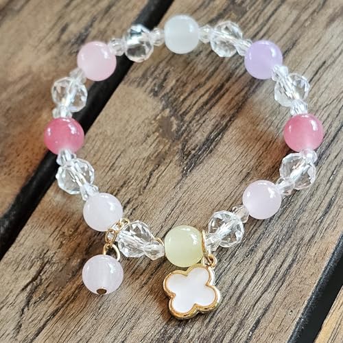 Handmade Beaded Bracelet, Nature-Inspired Jewelry Gift of Luck & Charm (Clover Edition Series) (White-clover)
