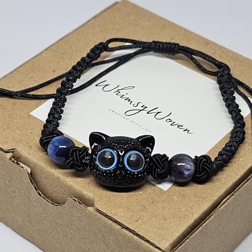WhimsyWoven Vintage Cat Bracelet – Charm Editions (Unisex) (Blue-kucing)