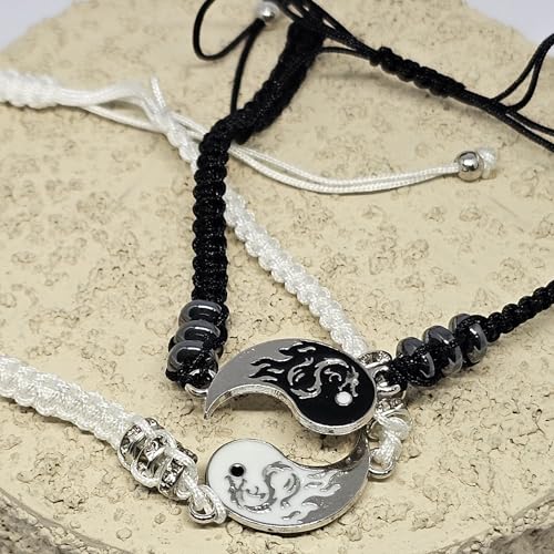 WhimsyWoven Thread of Destiny – Matching Couple Bracelets (Yin Yang White-Black #1)