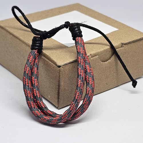 WhimsyWoven Paracord Bracelet Series – Tactical-Inspired Everyday Accessory (Double-Wrap Round Paracord with Grey with Red Stripe)