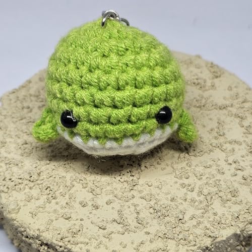 Handmade Crochet Whale Keychain – Soft Plush Knitted Toy for Bags, Gifts & Collectibles (Green White)