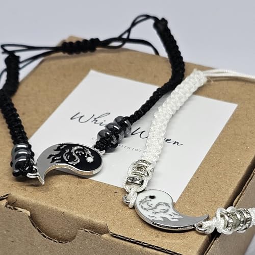 WhimsyWoven Thread of Destiny – Matching Couple Bracelets (Yin Yang White-Black #1)