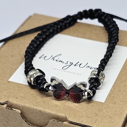 WhimsyWoven Thread of Destiny – Matching Couple Bracelets (Black Butterfly)
