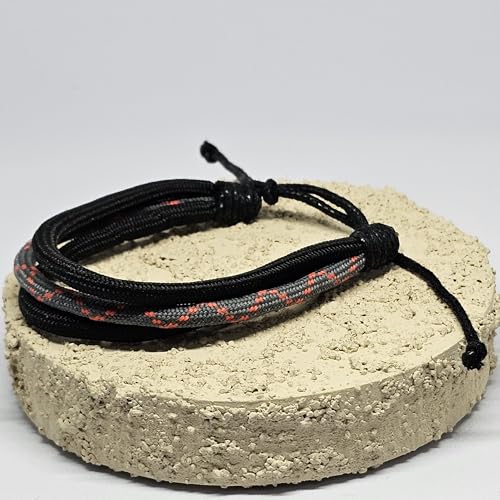 WhimsyWoven Paracord Bracelet Series – Tactical-Inspired Everyday Accessory (Triple-Wrap Round Paracord with Grey-Orange Cross Pattern)