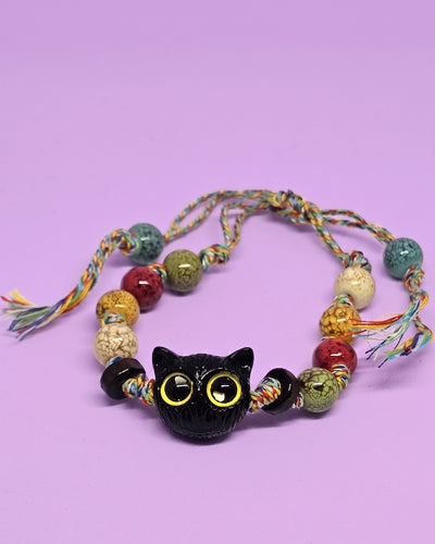 WhimsyWoven Vintage Cat Bracelet – Charm Editions (Unisex) (Rainbow)