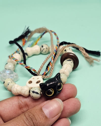 WhimsyWoven Vintage Cat Bracelet – Charm Editions (Unisex) (White)
