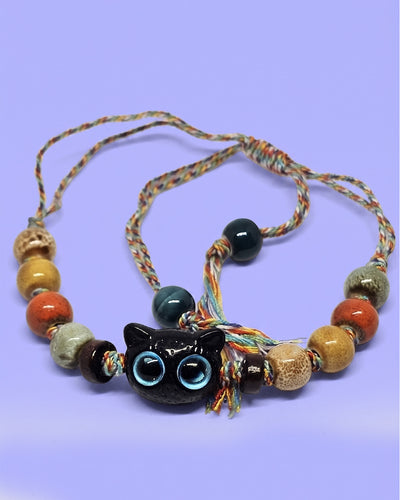WhimsyWoven Vintage Cat Bracelet – Charm Editions (Unisex) (Blue-pupil)