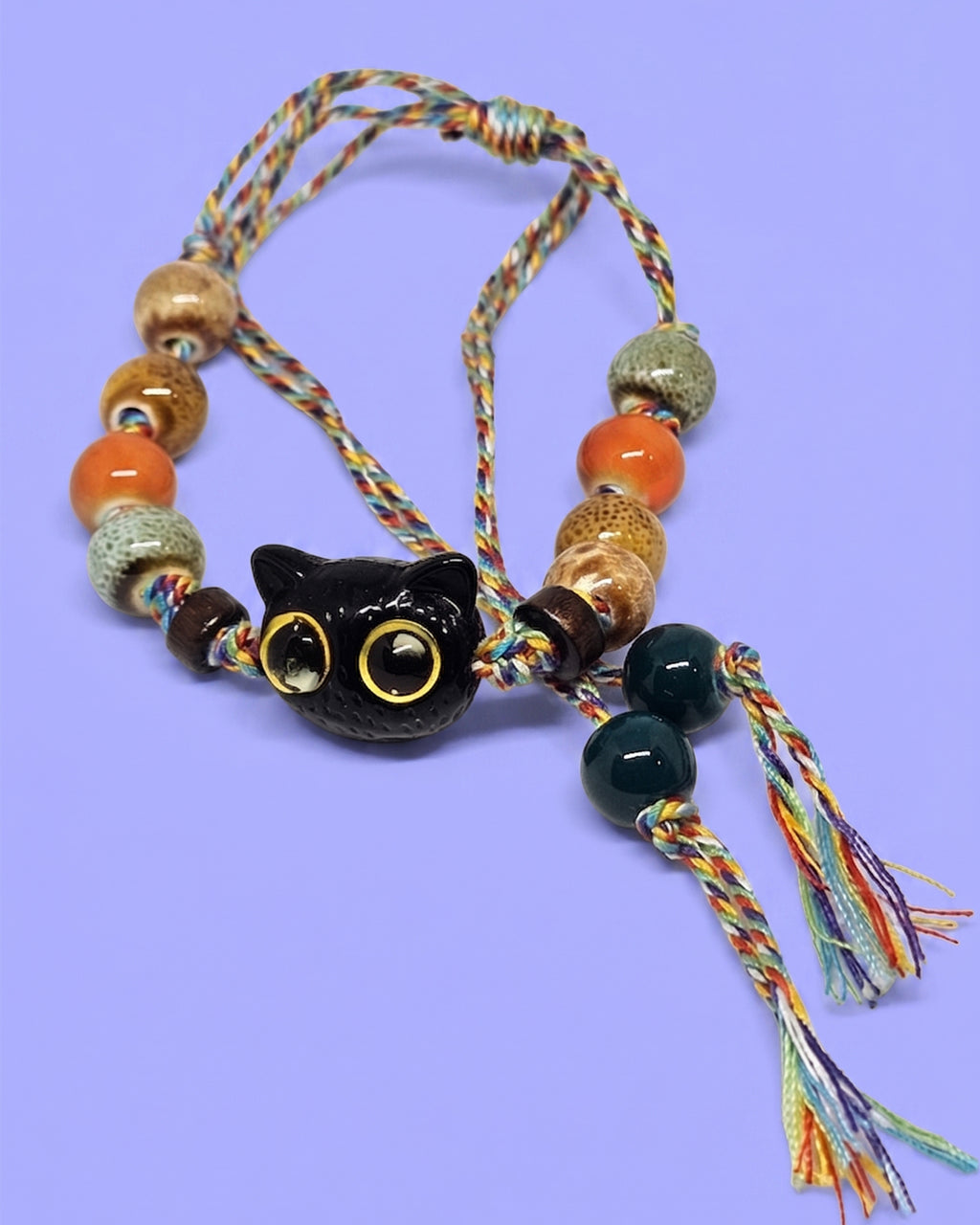 WhimsyWoven Vintage Cat Bracelet – Charm Editions (Unisex) (Yellow-pupil)