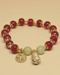 WhimsyWoven Jade-Inspired Bracelet – Peanut Charm Edition Adjustable Unisex Feng Shui Accessory (Red)
