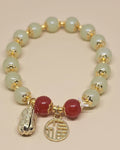 WhimsyWoven Jade-Inspired Bracelet – Peanut Charm Edition Adjustable Unisex Feng Shui Accessory (Green)