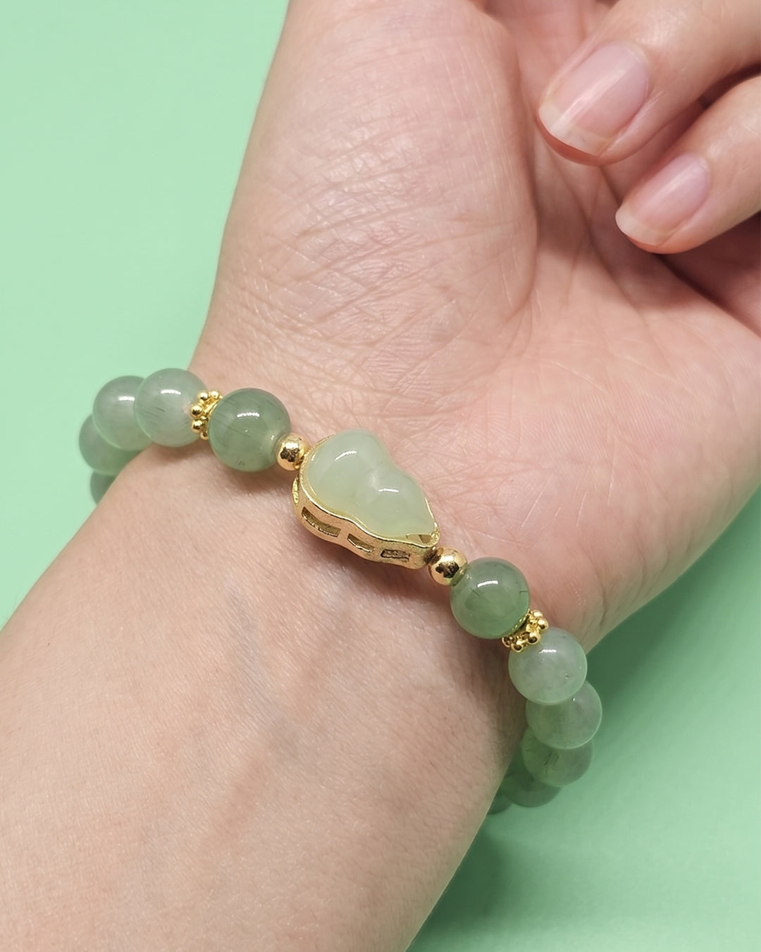 WhimsyWoven Lucky Gourd Bracelet – Jade Inspired Bracelet Beads Edition Symbolic Adjustable Unisex Accessory