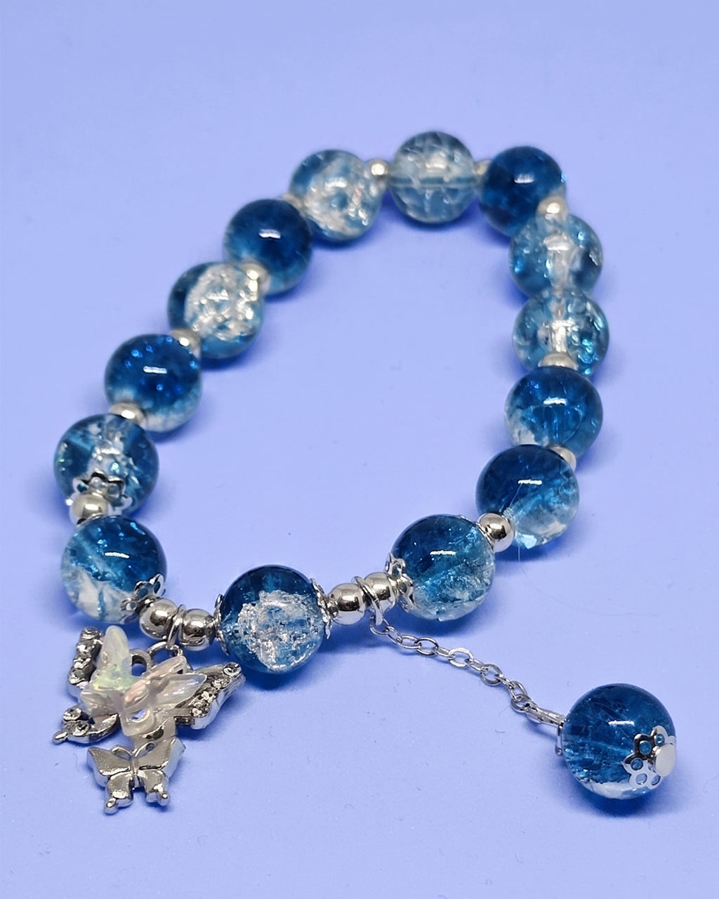 WhimsyWoven Jade-Inspired Bracelet – Blue Butterfly Charm Everyday Feminine Accessory