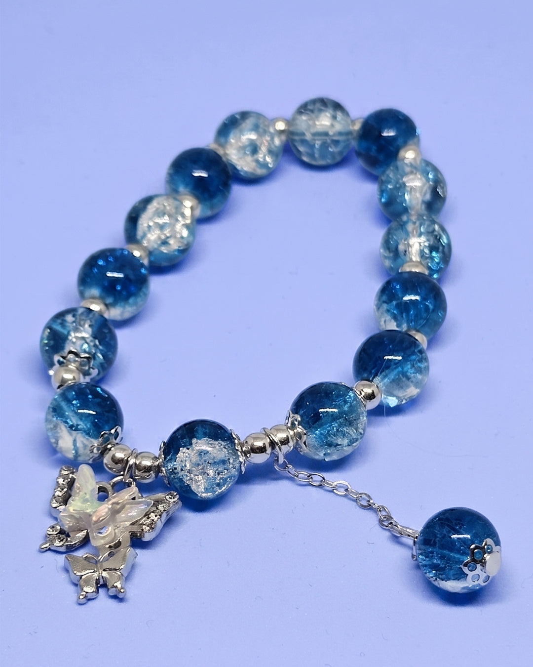 WhimsyWoven Jade-Inspired Bracelet – Blue Butterfly Charm Everyday Feminine Accessory