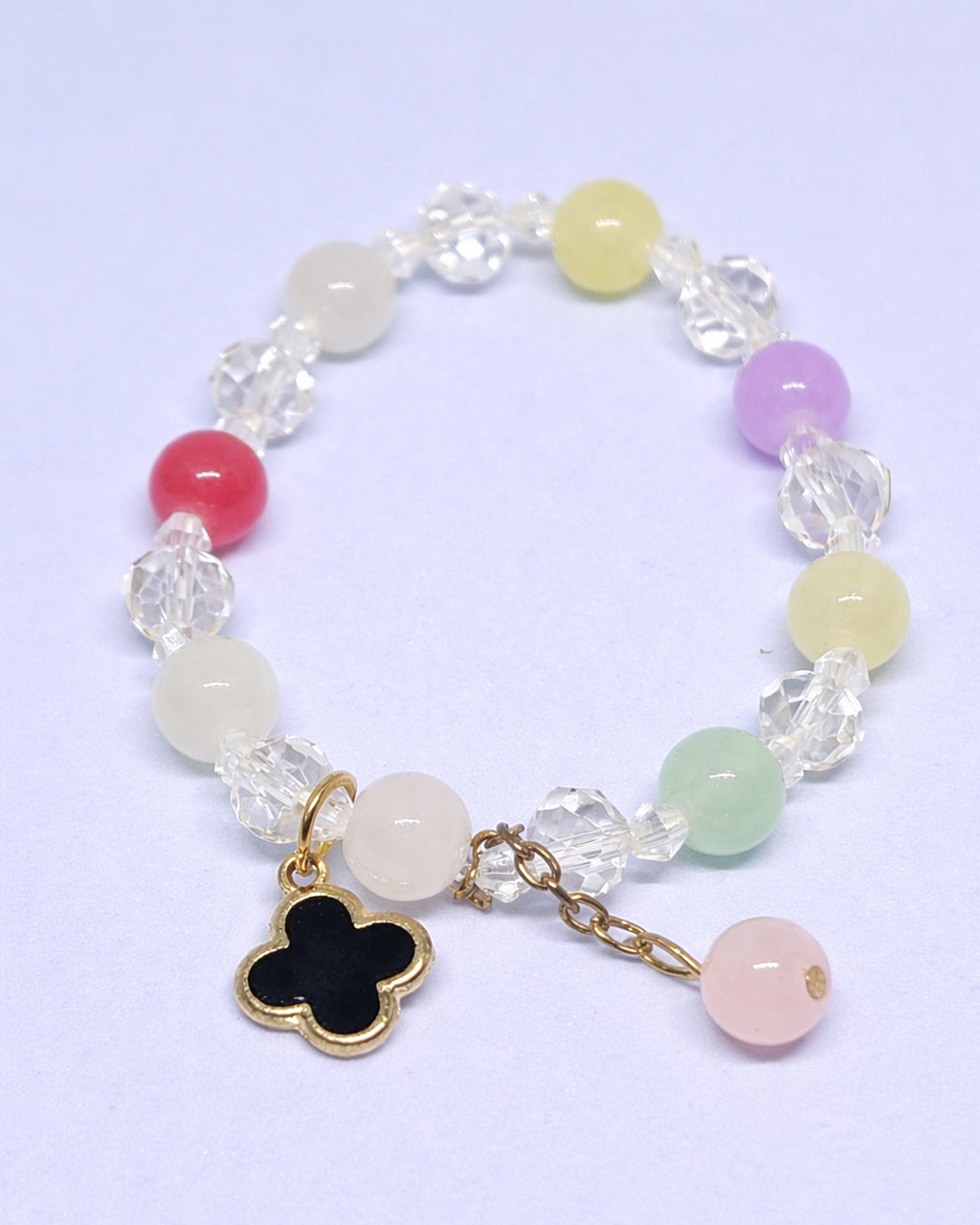 Handmade Beaded Bracelet, Nature-Inspired Jewelry Gift of Luck & Charm (Clover Edition Series) (Black-clover)