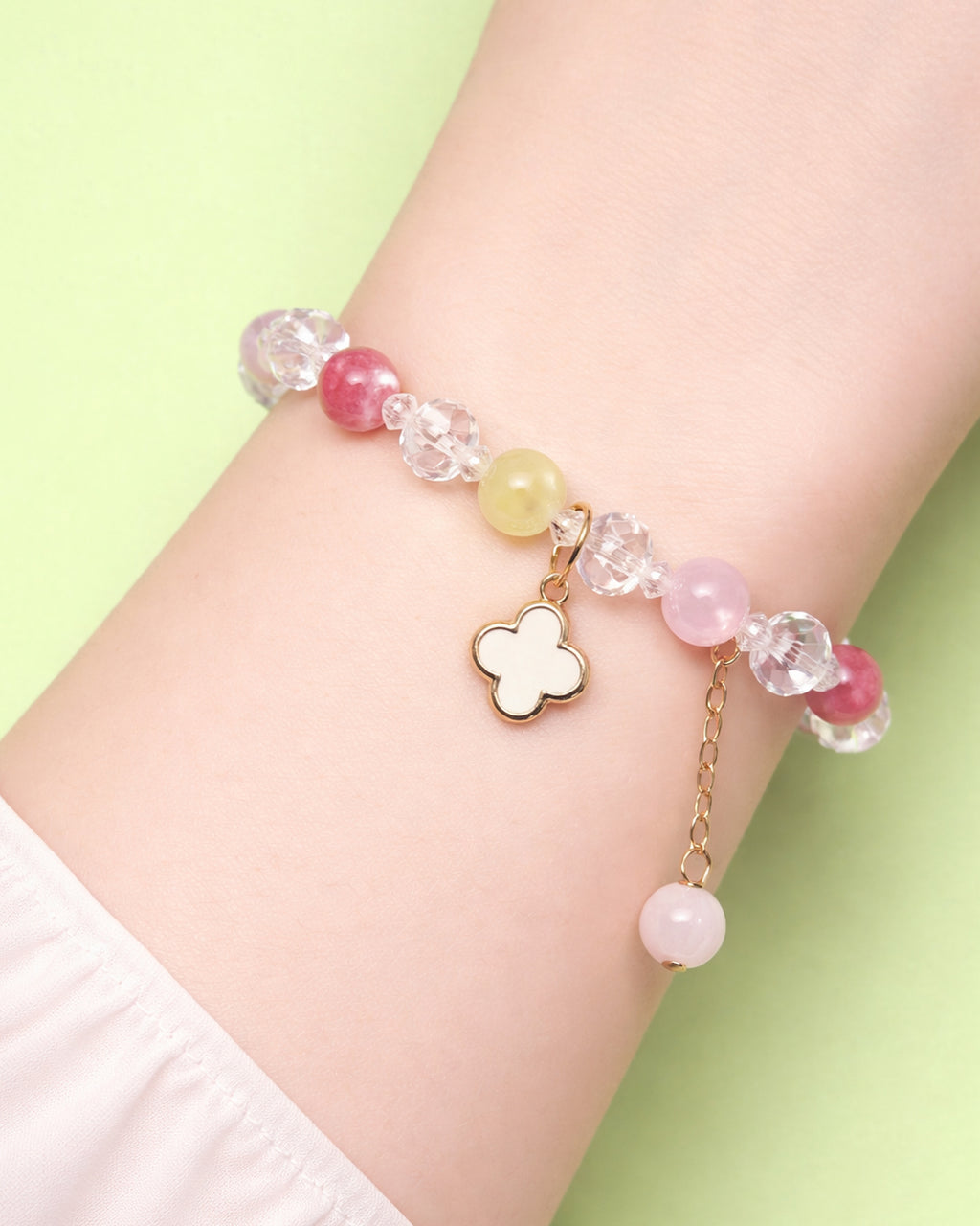 Handmade Beaded Bracelet, Nature-Inspired Jewelry Gift of Luck & Charm (Clover Edition Series) (White-clover)