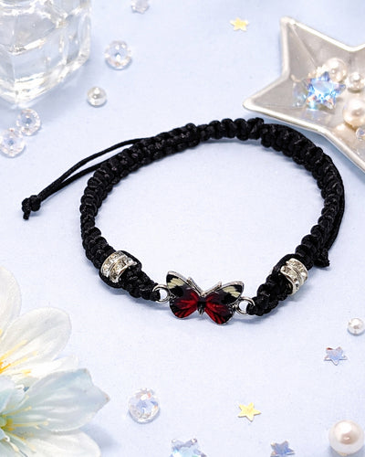 WhimsyWoven Thread of Destiny – Matching Couple Bracelets (Black Butterfly)