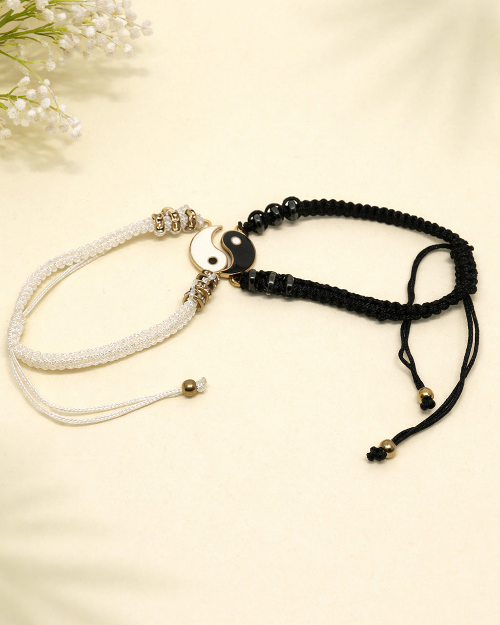 WhimsyWoven Thread of Destiny – Matching Couple Bracelets (Yin Yang White-Black #2)