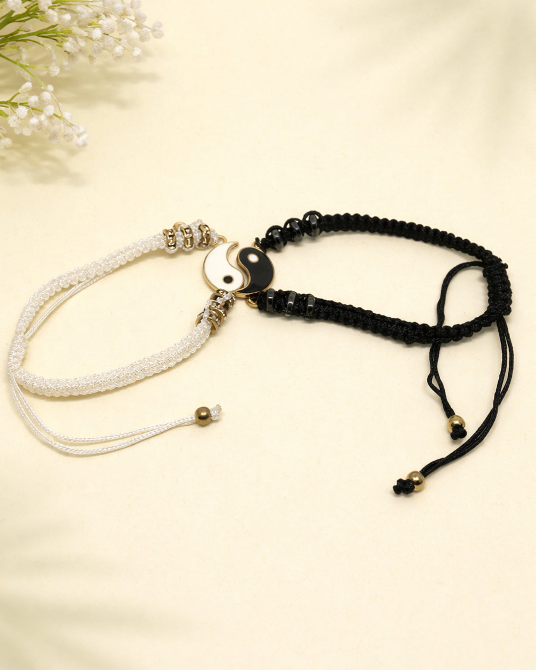 WhimsyWoven Thread of Destiny – Matching Couple Bracelets (Yin Yang White-Black #2)