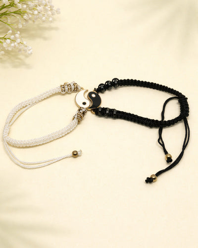 WhimsyWoven Thread of Destiny – Matching Couple Bracelets (Yin Yang White-Black #2)