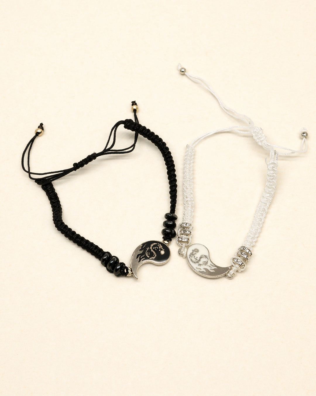 WhimsyWoven Thread of Destiny – Matching Couple Bracelets (Yin Yang White-Black #1)