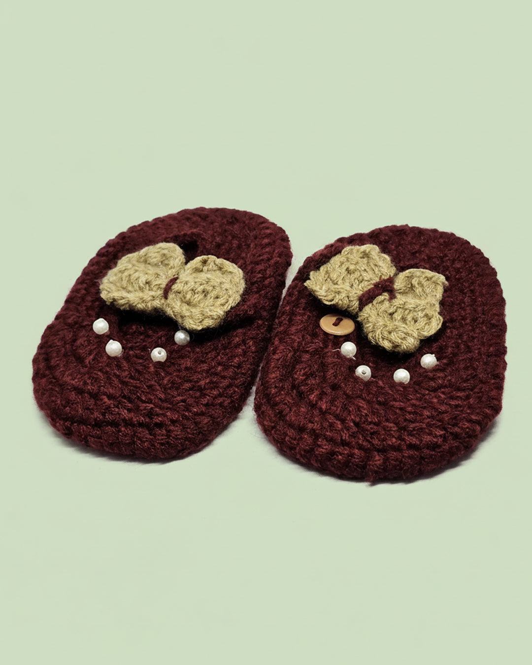 WhimsyWoven Handmade Crochet Baby Shoes – Soft Prewalker Shoes for Baby Girls & Boys – 3–12 Month Size – Gender Neutral Gift (Maroon Bead)