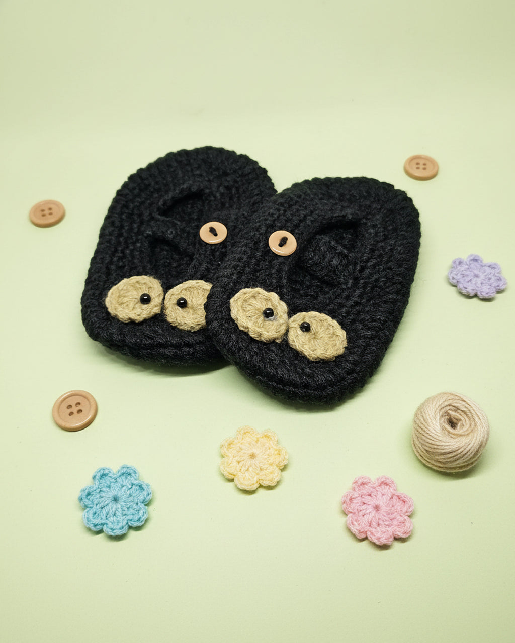 WhimsyWoven Handmade Crochet Baby Shoes – Soft Prewalker Shoes for Baby Girls & Boys – 3–12 Month Size – Gender Neutral Gift (Midnight Eye)