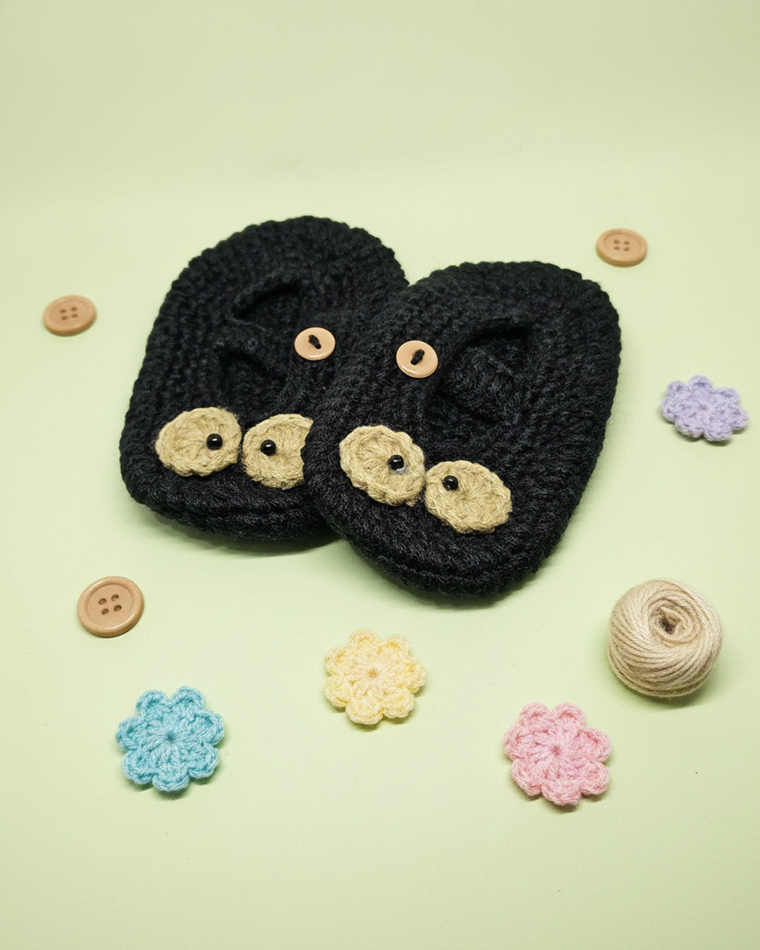 WhimsyWoven Handmade Crochet Baby Shoes – Soft Prewalker Shoes for Baby Girls & Boys – 3–12 Month Size – Gender Neutral Gift (Midnight Eye)