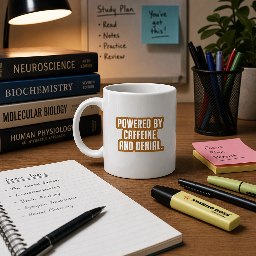 Sarcastic Mug – Powered by Caffeine and Denial | WhimsyWoven