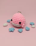 Handmade Crochet Whale Keychain – Soft Plush Knitted Toy for Bags, Gifts & Collectibles (Pink White)