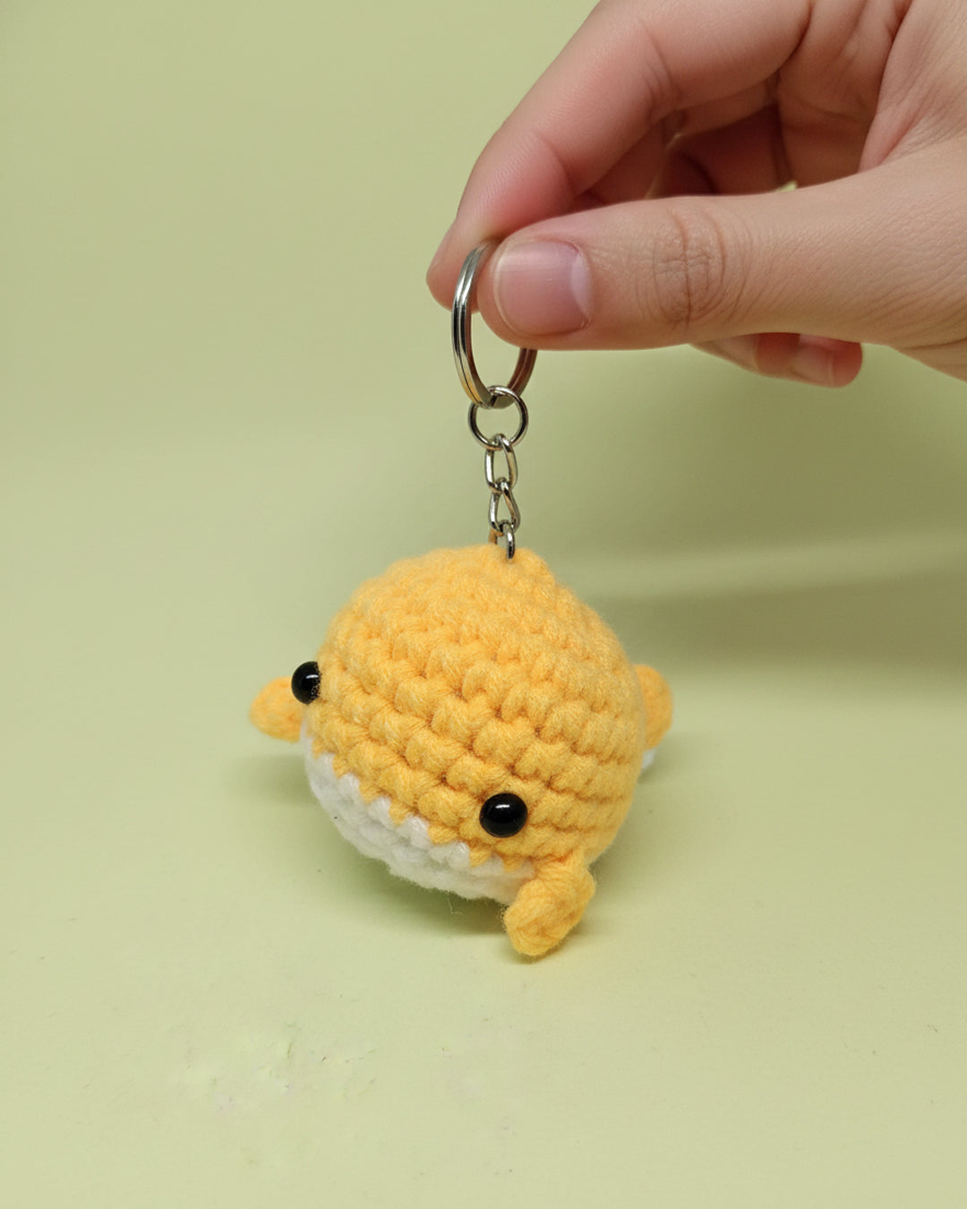 Handmade Crochet Whale Keychain – Soft Plush Knitted Toy for Bags, Gifts & Collectibles (Orange)