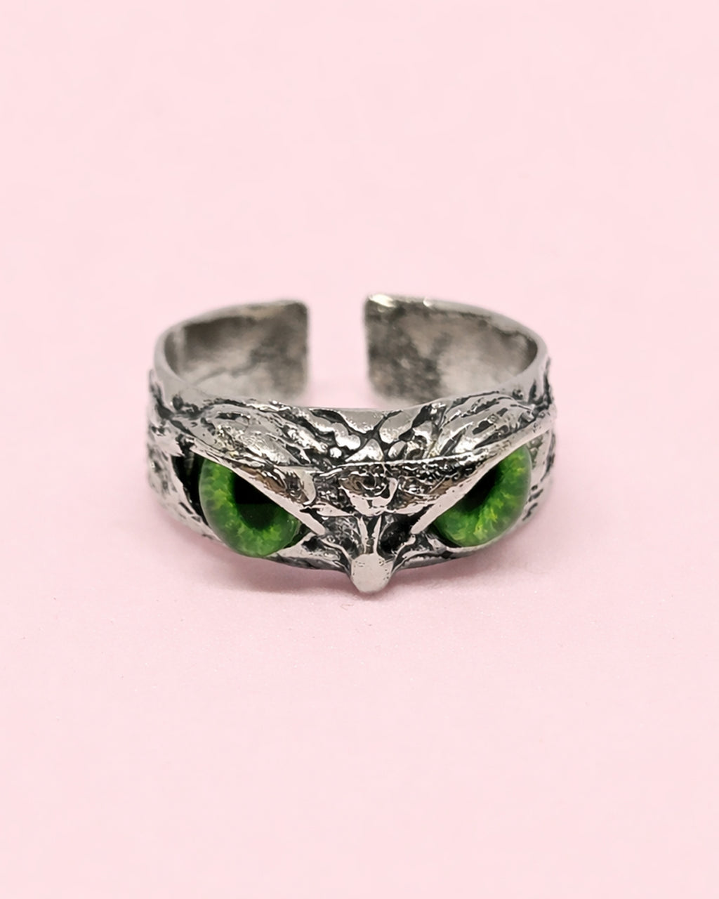 WhimsyWoven Owl Ring Series – Adjustable Punk-Inspired Accessory for All Genders (Green)