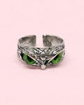WhimsyWoven Owl Ring Series – Adjustable Punk-Inspired Accessory for All Genders (Green)