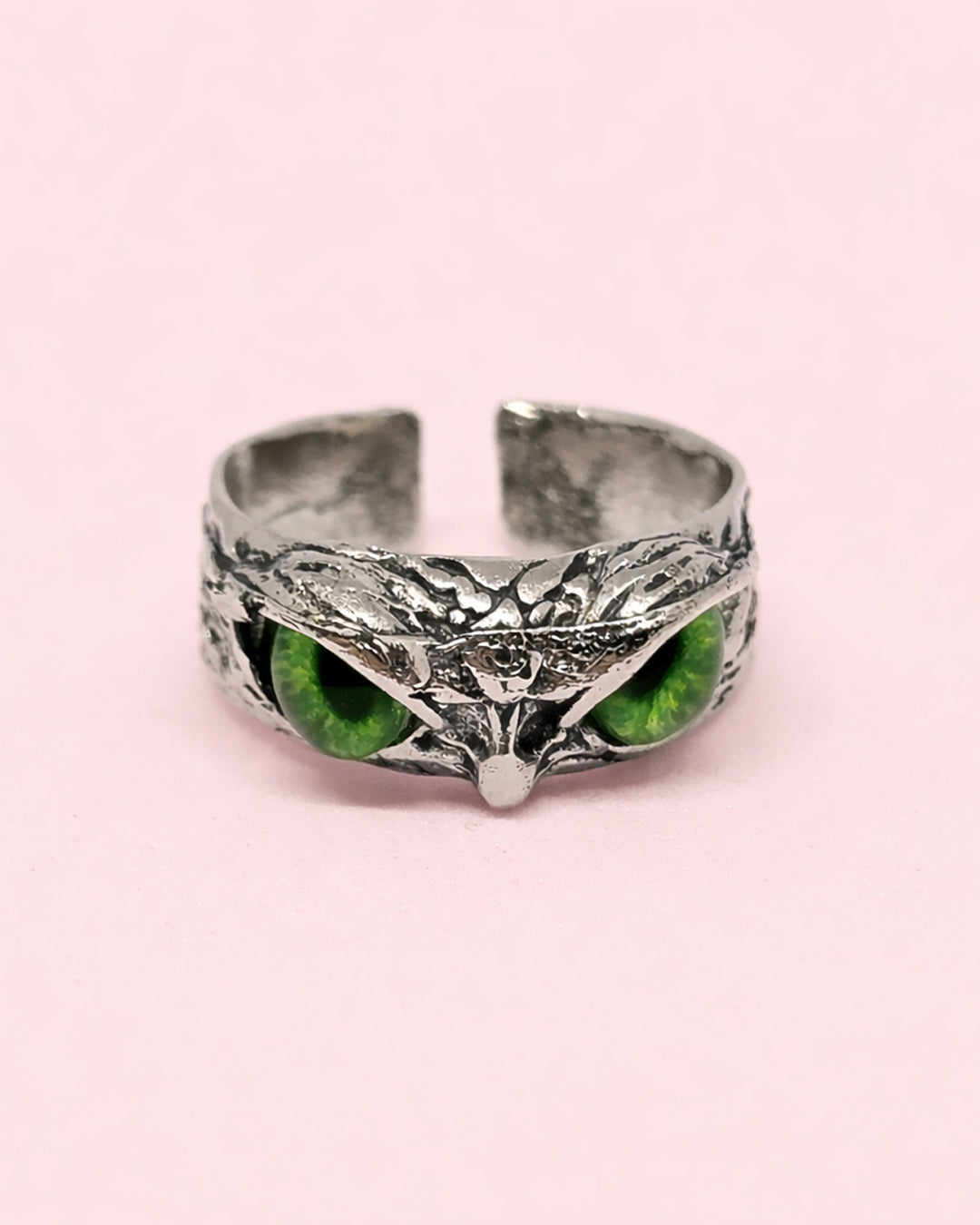 WhimsyWoven Owl Ring Series – Adjustable Punk-Inspired Accessory for All Genders (Green)
