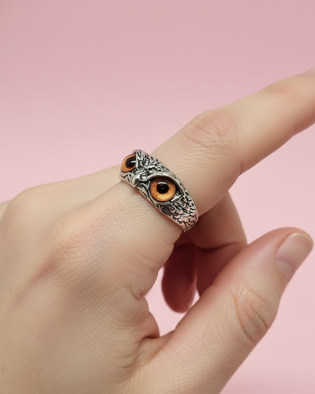 WhimsyWoven Owl Ring Series – Adjustable Punk-Inspired Accessory for All Genders (Orange)